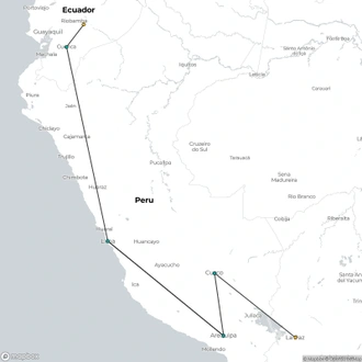 tourhub | Oasis Overland | QUITO to LA PAZ (37 days) Andes & Amazon | Tour Map