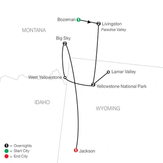 tourhub | Globus | Majestic Montana & Yellowstone | Tour Map