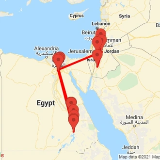 tourhub | Egypt Best Vacations | Classic Egypt & Jordan In 10 Days | Tour Map