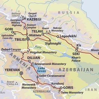 tourhub | Wild Frontiers | Azerbaijan Georgia & Armenia – Across The Caucasus | Tour Map
