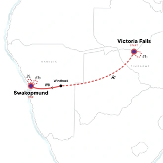 tourhub | G Adventures | Active South Africa: Victoria Falls & Namibia | Tour Map