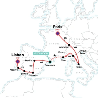tourhub | G Adventures | Paris to the Mediterranean: Coasts & Cafés | Tour Map