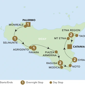 tourhub | Back-Roads Touring | The Splendours of Sicily 2024 | Tour Map