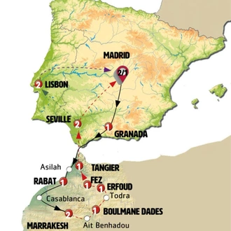 tourhub | Europamundo | Madrid, Andalusia, Morocco and Lisbon | Tour Map