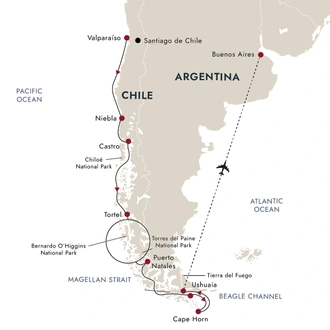 tourhub | HX Hurtigruten Expeditions | Chilean Fjords – Discovering the Heart of Patagonia | Southbound | Tour Map