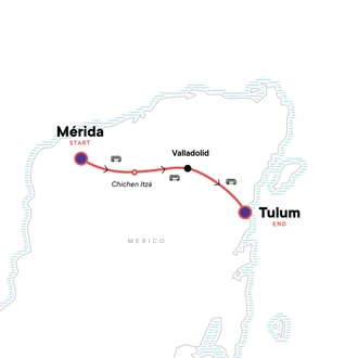 tourhub | G Adventures | Yucatan Adventure: Merida, Tulum & Jungle Swims | Tour Map