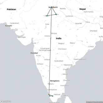 tourhub | Le Passage to India | Golden Triangle with Kerala,  Supersaver | Tour Map