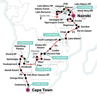 tourhub | G Adventures | Ultimate Africa: Safari Drives & the Savannah | Tour Map