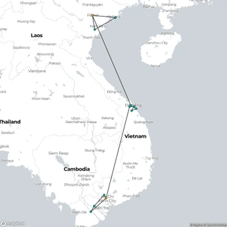 tourhub | CONNEK TRIP | 14-DAY HA NOI - HA LONG - HOI AN - GOLDEN BRIDGE - HO CHI MINH - MEKONG DELTA VIETNAM PANORAMA | Tour Map