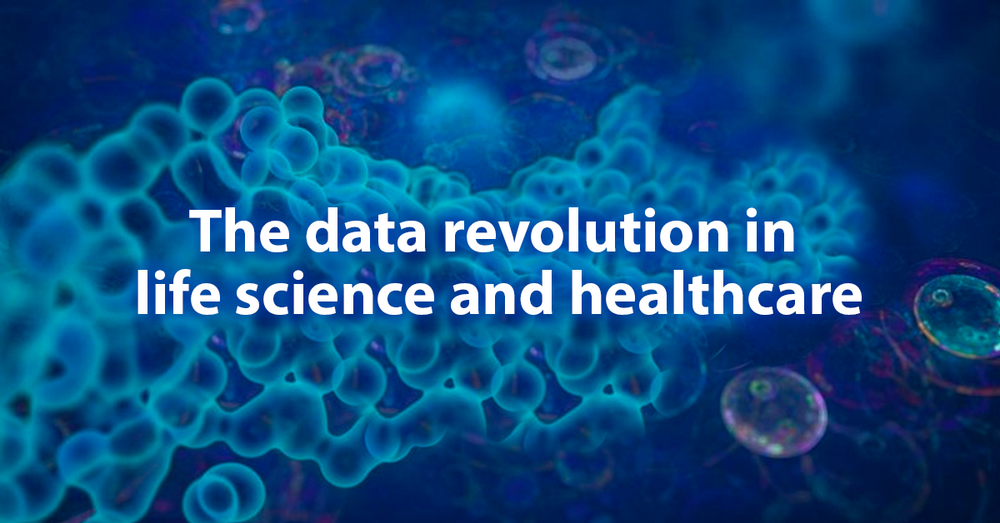 Illustration med text The data revolution in life science and healthcare