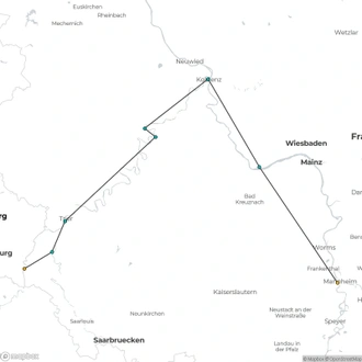 tourhub | CroisiEurope Cruises | 4 Rivers: The Moselle, Sarre, Romantic Rhine, and Neckar Valleys (port-to-port cruise) | Tour Map