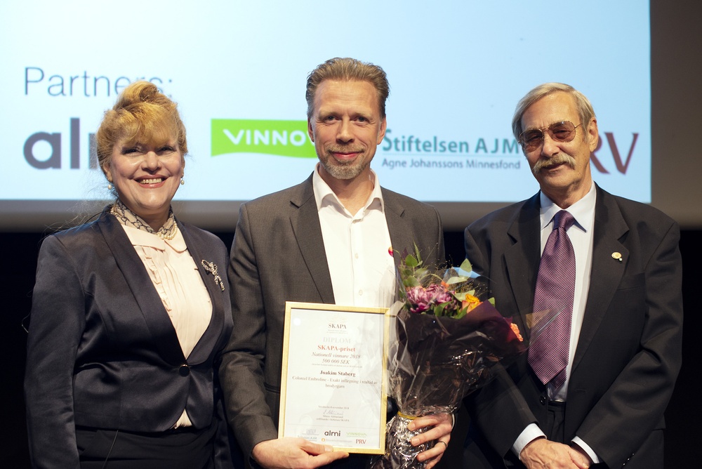 SKAPA-priset 2018 gick till Joakim Staberg från det Jönköpingsbaserade bolaget Coloreel. Fotograf: Elise Florman.