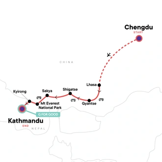 tourhub | G Adventures | Essential Tibet | Tour Map