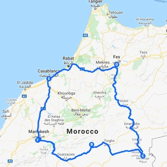 tourhub | Morocco Private Tours | 8 Days tour From Marrakech To Imperial Cities Via Desert | Tour Map