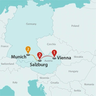 tourhub | Travel Talk Tours | Highlights of Christmas Markets: Munich to Vienna | Tour Map