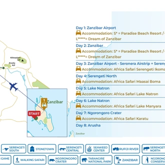 tourhub | Beach and Safari Holidays | Zanzibar & Fly-In Drive Round Trip | Tour Map