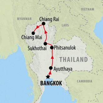 tourhub | On The Go Tours | Northern Thailand & Ancient Capitals - 6 days | Tour Map