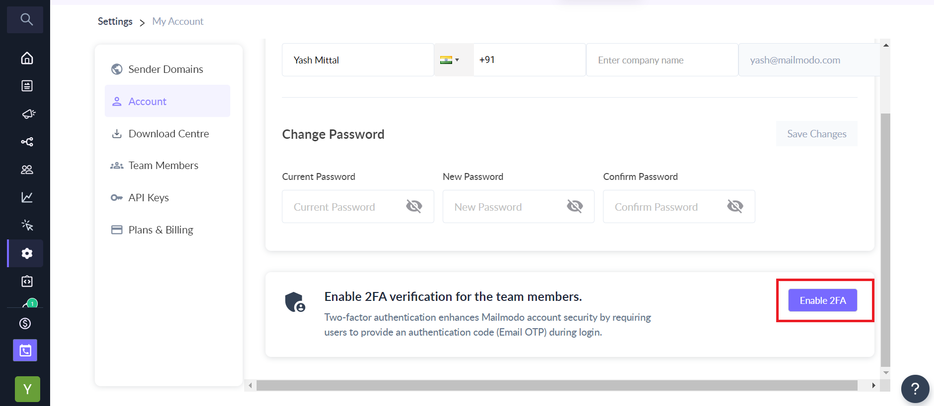 How to set up two-factor authentication (2FA) for your Mailmodo account?