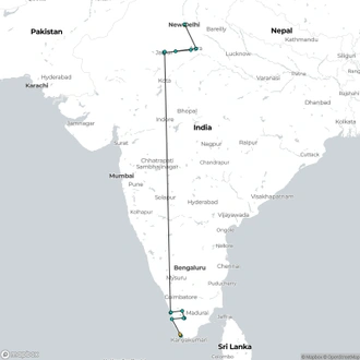 tourhub | Agora Voyages | Golden Triangle & Kerala Backwater (16 Days) | Tour Map