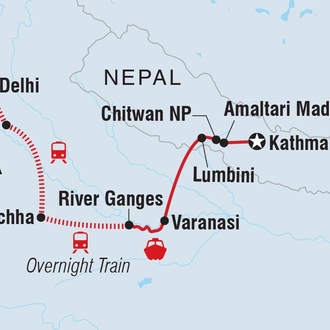 tourhub | Intrepid Travel | Delhi to Kathmandu | Tour Map
