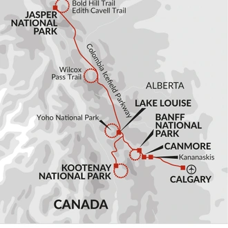 tourhub | Explore! | Walking in the Canadian Rockies | Tour Map