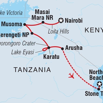 tourhub | Intrepid Travel | East Africa Safari & Coast | Tour Map