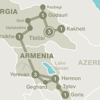 tourhub | Sundowners Overland | Highlights of the Caucasus | Tour Map