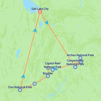 tourhub | On The Go Tours | Utah's Mighty Five From Salt Lake City - 8 days | Tour Map