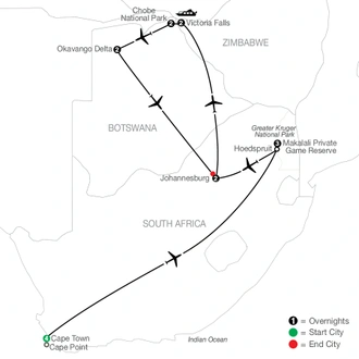 tourhub | Globus | Splendors of South Africa & Victoria Falls with Botswana | Tour Map