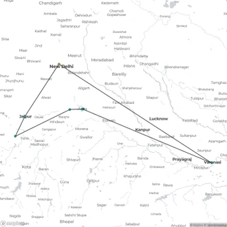 tourhub | Encounters Travel | Taj to Varanasi | Tour Map