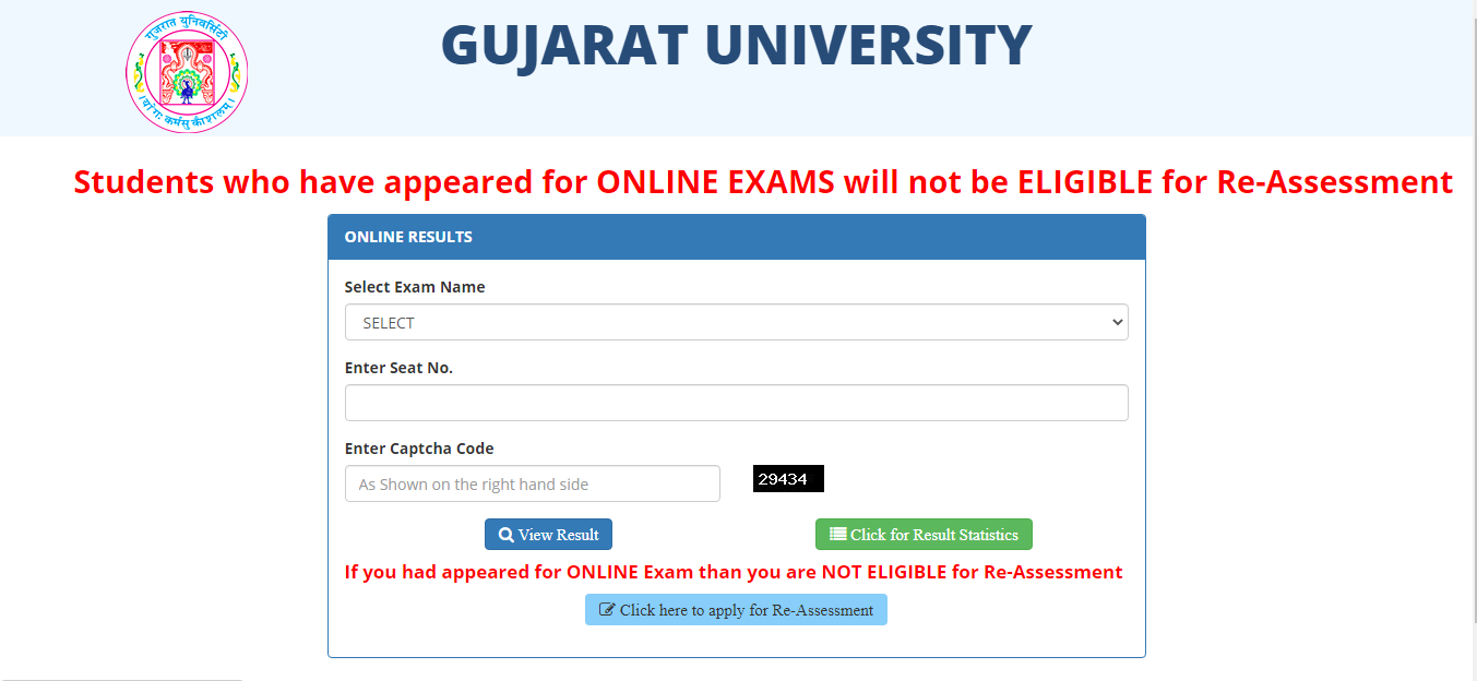 Visit the result page of Gujarat University