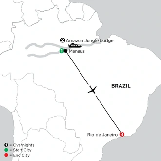 tourhub | Globus | Independent Rio de Janeiro City Stay with Brazil's Amazon | Tour Map