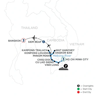 tourhub | Avalon Waterways | Fascinating Vietnam, Cambodia & the Mekong River with Bangkok (Northbound) (Saigon) | Tour Map