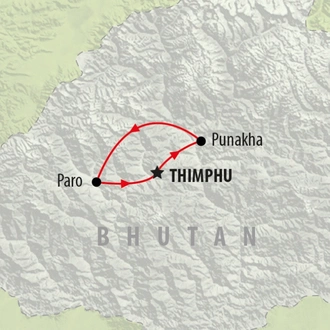 tourhub | On The Go Tours | Wonders of Bhutan - 7 Days | Tour Map