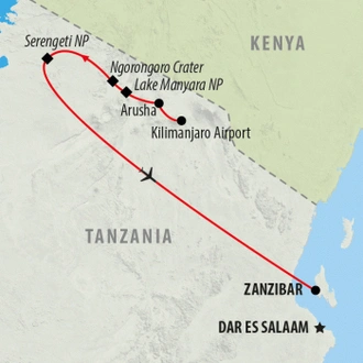 tourhub | On The Go Tours | Tanzania Safari & Beach - 14 days | Tour Map