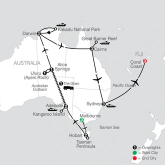 tourhub | Globus | Spectacular Australia with the Historic Ghan Train with Fiji | Tour Map
