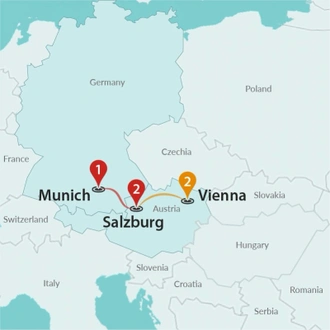 tourhub | Travel Talk Tours | Impressive Christmas Markets: Vienna to Munich | Tour Map