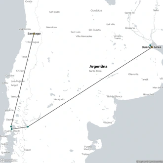 tourhub | Tangol Tours | 12 Day Buenos Aires, Patagonia and Santiago de Chile | Tour Map