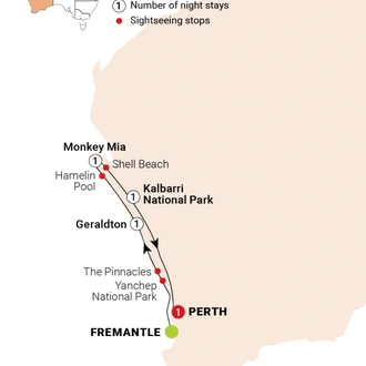 tourhub | AAT Kings | Monkey Mia Dolphins & West Coast | Tour Map