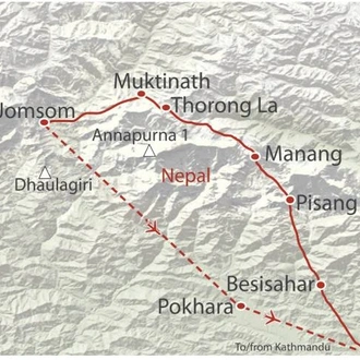 tourhub | World Expeditions | Annapurna Circuit via Kang La and Nar | Tour Map