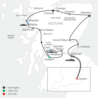 tourhub | Globus | Bonnie Scotland with London | Tour Map