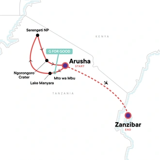 tourhub | G Adventures | Serengeti Safari & Zanzibar | Tour Map