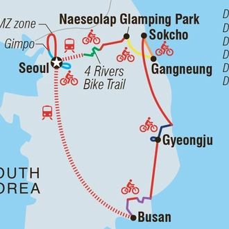 tourhub | Intrepid Travel | Cycle South Korea | Tour Map