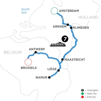 tourhub | Avalon Waterways | Tulip Time in Holland & Belgium (Tranquility II) | Tour Map