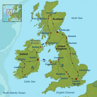 tourhub | Indus Travels | Treasures Of England Scotland and Ireland | Tour Map