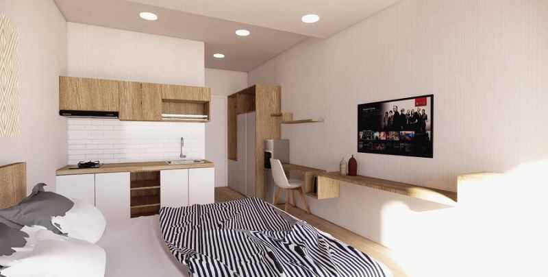 desain kayu di apartemen tipe studio