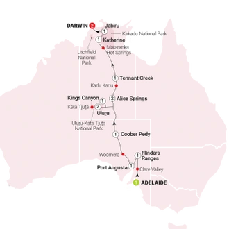 tourhub | AAT Kings | Outback Adventure | Tour Map