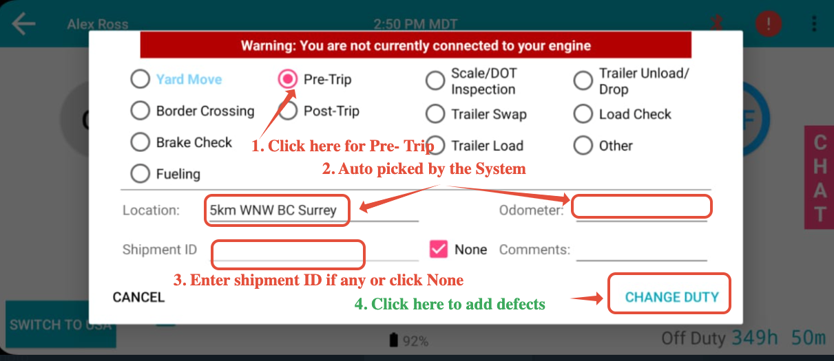 Driver Page - Navigating through the Switchboard Driver Application