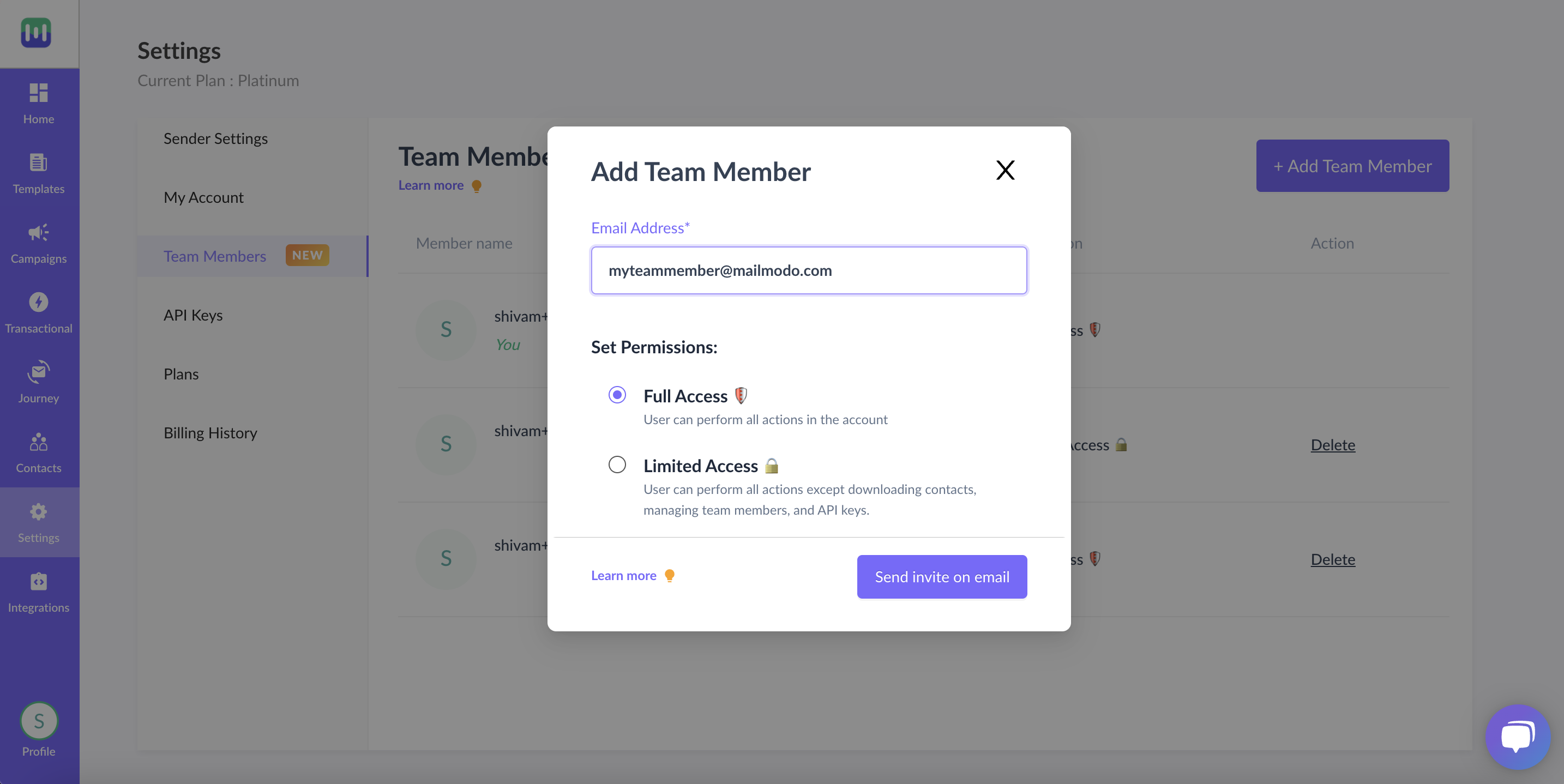 Add and manage users on your Mailmodo account