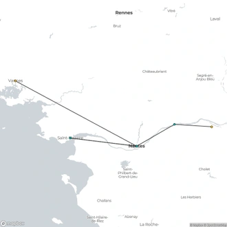 tourhub | CroisiEurope Cruises | Beautiful Brittany and Royal Opulence in the Loire (port-to-port cruise) | Tour Map